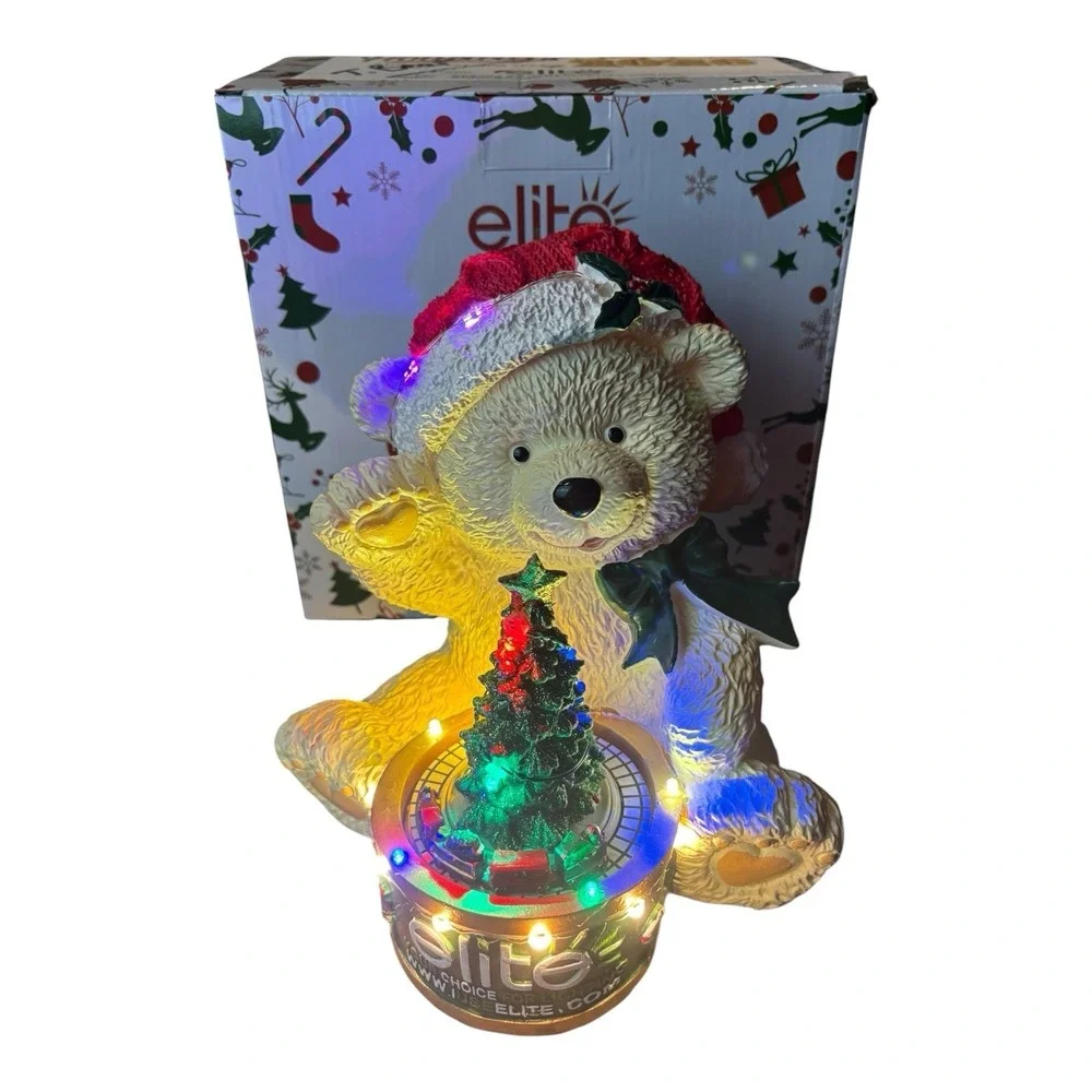 Elite Lighting Christmas Teddy Bear Tree Moving Train Lights Musical